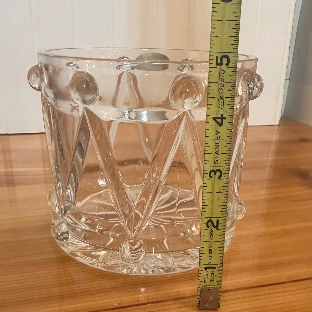 Teleflora Bohemian Lead Crystal Drum Bowl Clear Exc Czech Republic 5in Xmas Vntg